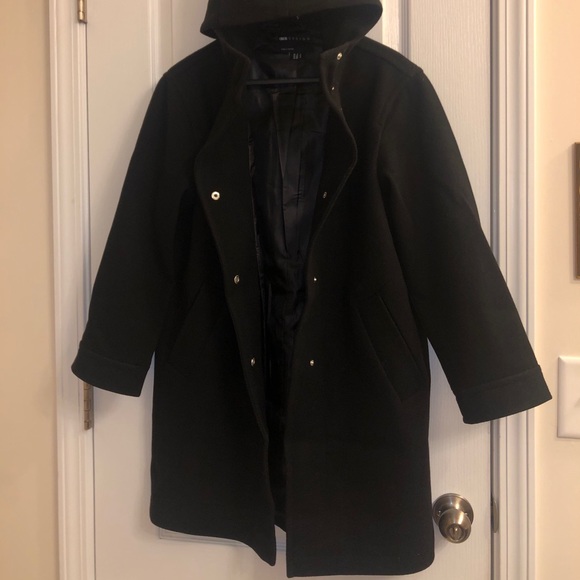 ASOS petite black textured hooded Coat Jacket - Picture 5 of 7